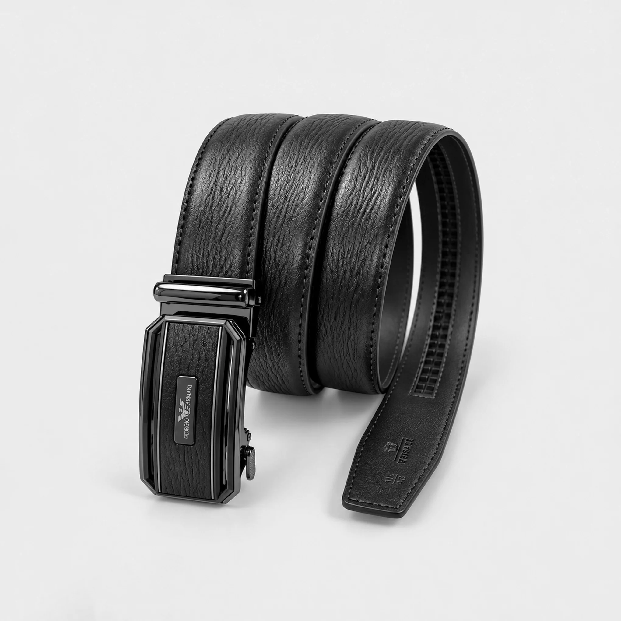 Automatic Ratchet Buckle Genuine Leather Belt for Men – Black