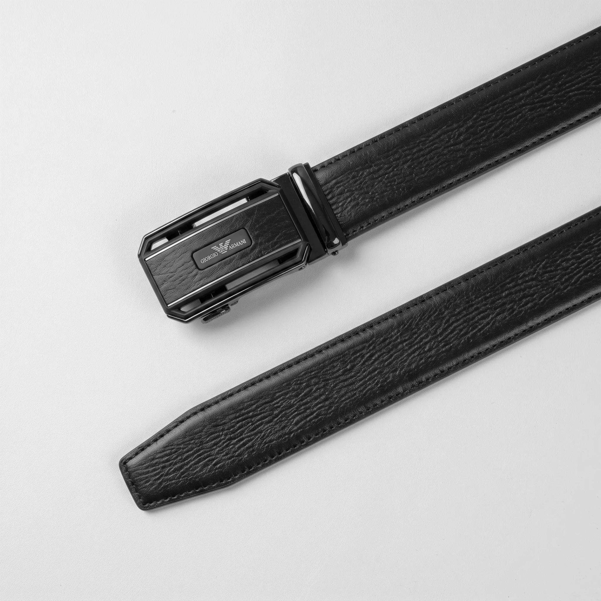 Automatic Ratchet Buckle Genuine Leather Belt for Men – Black - Image 5