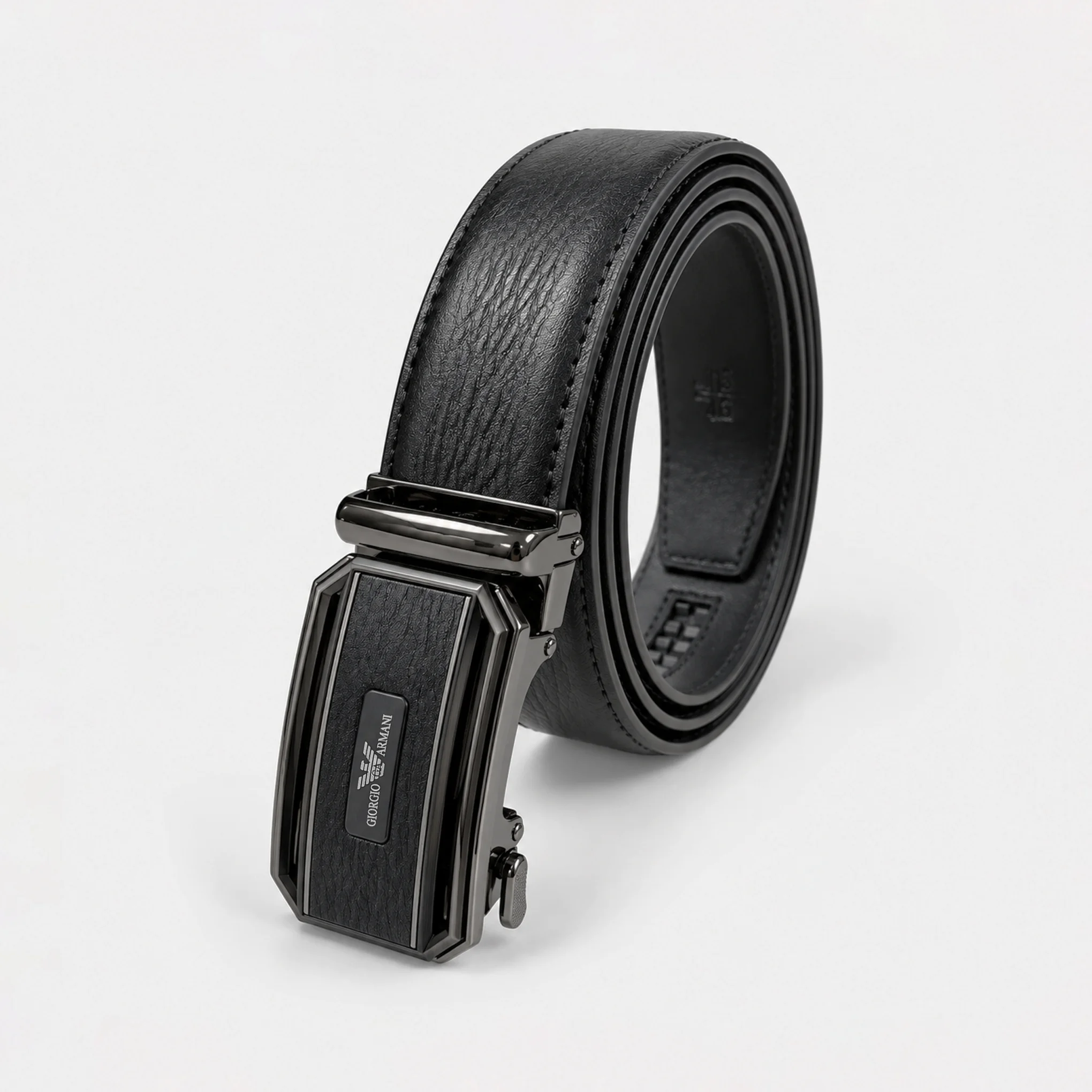 Automatic Ratchet Buckle Genuine Leather Belt for Men – Black - Image 4