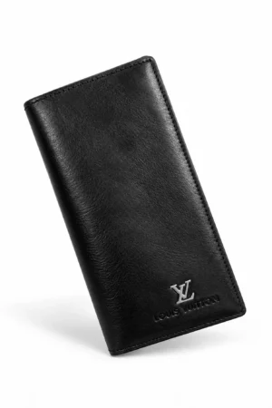 Genuine Leather Long Wallet — Black