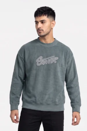 STWD. Velour Oversized Sweatshirt — Steel Blue