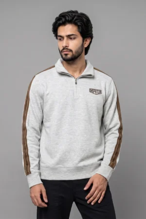 "DISPATCH" Textured Quarter-Zip Pullover Polo — Gray