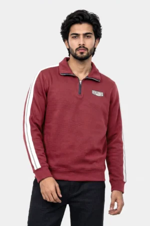 "DISPATCH" Textured Quarter-Zip Pullover Polo — Red Wine
