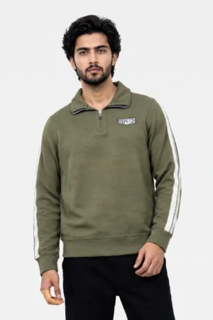 "DISPATCH" Textured Quarter-Zip Pullover Polo — Olive Green