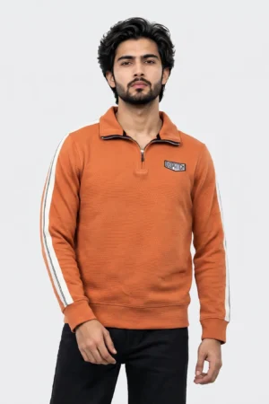 "DISPATCH" Textured Quarter-Zip Pullover Polo — Orange