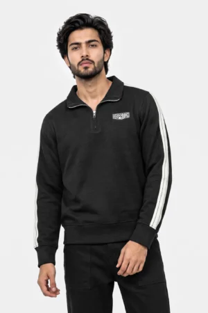 "DISPATCH" Textured Quarter-Zip Pullover Polo — Black