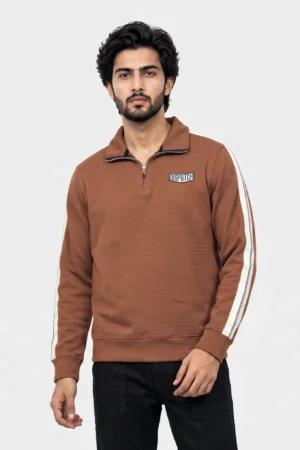"DISPATCH" Textured Quarter-Zip Pullover Polo — Bronze